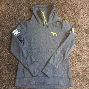 PINK grey and neon yellow cowl neck hoodie